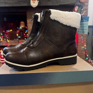 JBU Brynn Water Resistant Ankle Boots Brown Sherpa Lined Womens 8 New In Box